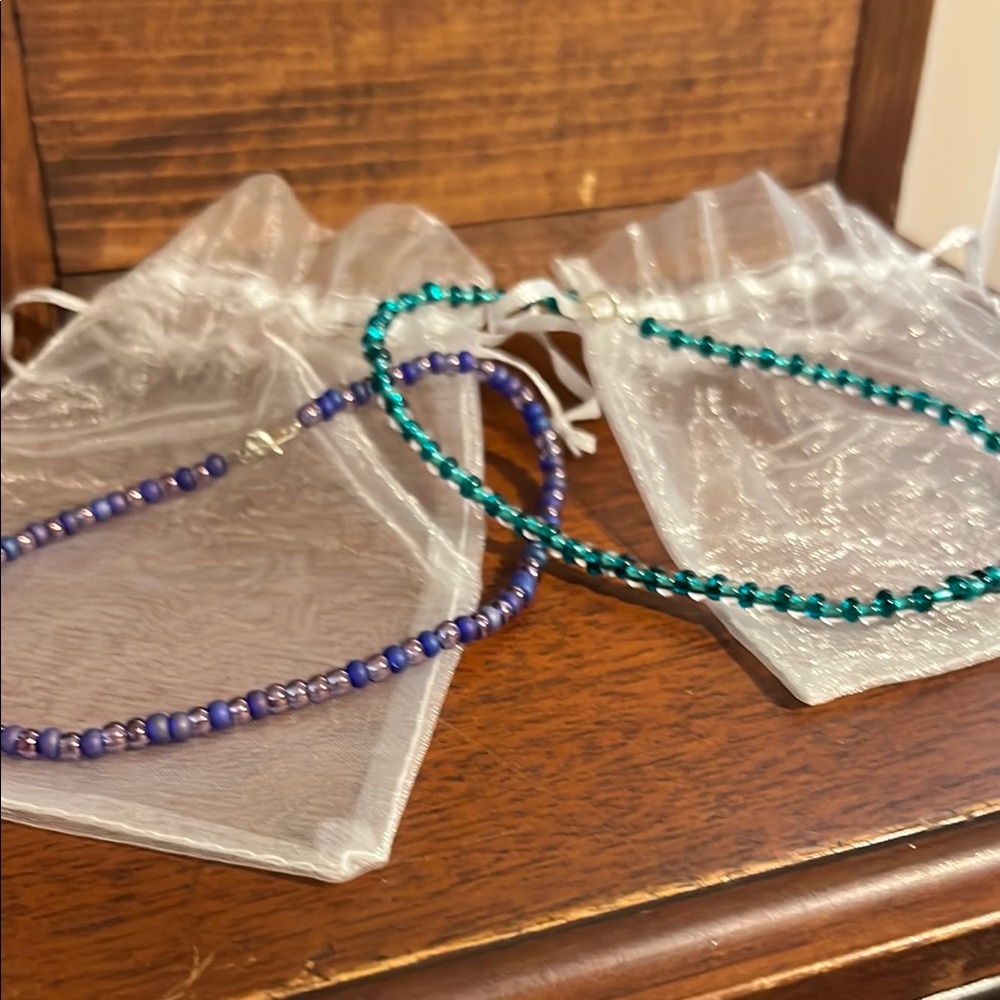 Handmade Y2K 90s Purple and Teal Beaded Anklets or Choker Necklaces- 2